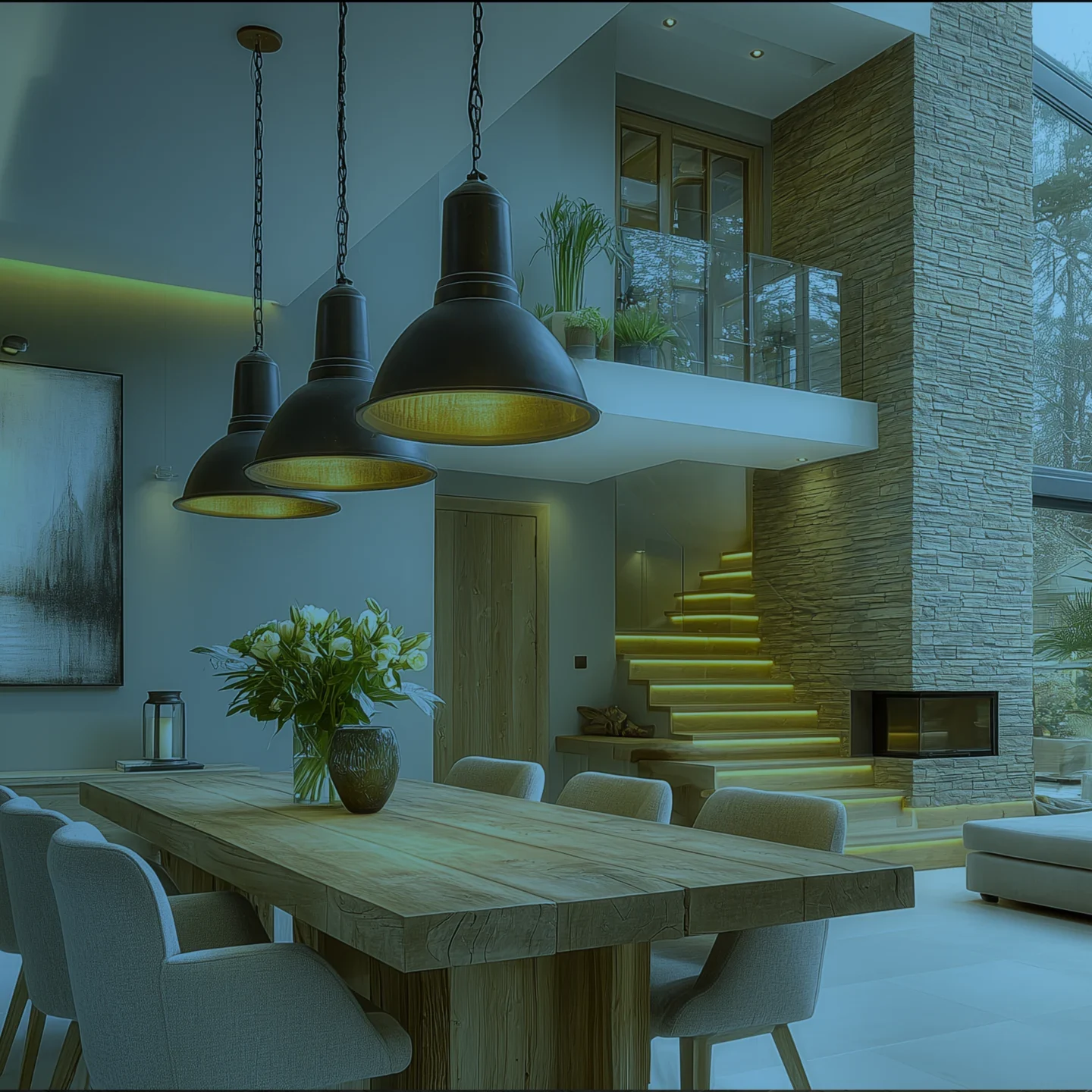 Pendant lights above a modern kitchen counter