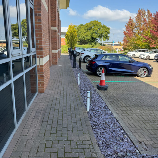 EV charging installation and parking bays outside Alexandra House