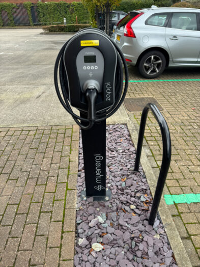 Workplace EV charger with charging cables at Alexandra House