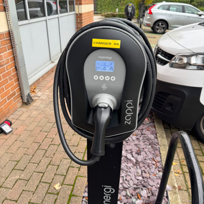 Dual-socket workplace EV charging point at Alexandra House