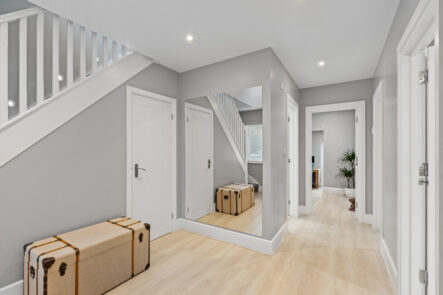 Hallway and staircase with recessed lighting at 57 St Marys Drive